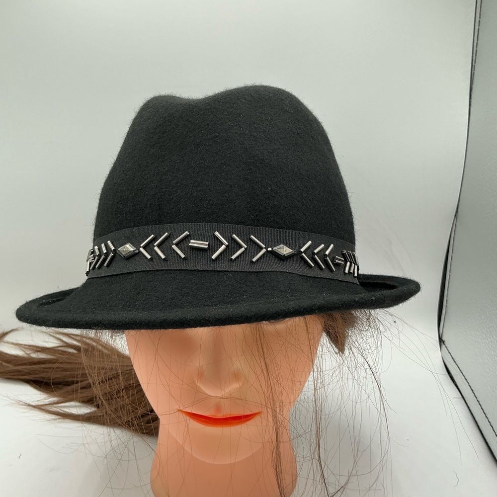 Black Wool Hat with silver sequins going around the rim